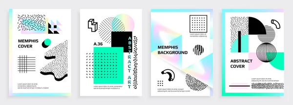 Memphis posters. Abstract banners with geometric symbols, dots and square and round figures. Text and copy space. Colorful invitation placards template. Vector contemporary art set — Stock Vector