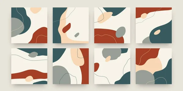 Des bannières abstraites. Fond dessiné à la main pour les messages sur les médias sociaux, éléments graphiques minimes à la mode. Ensemble vectoriel carré design contemporain beige bleu et brun — Image vectorielle