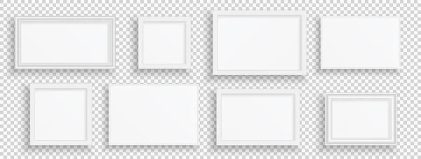 Белая рамка. Реалистичные деревянные или пластиковые рамки, 3D минималистские макеты баннеров. Квадратные фигуры с копировальным пространством на прозрачном фоне. Набор векторных интерьеров — стоковый вектор