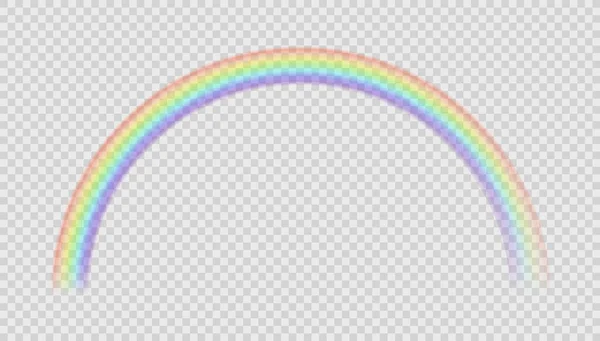 Rainbow. Realistic natural effect after rain. Multicolor reflection. Color gradient or light ray spectrum. Decoration template on transparent background. Curved stripe. Vector mockup — Stock Vector