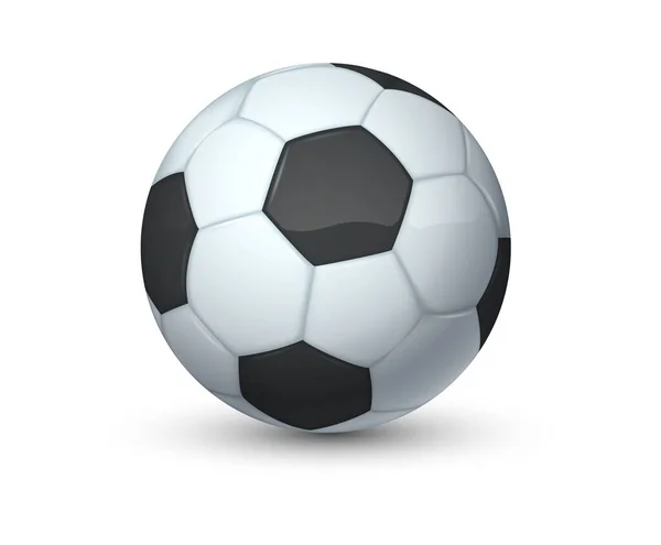 Реалистичный спортивный мяч. 3D оборудование для футбола. Изолированная круглая форма с геометрической классической печатью. Надувная сфера для активных игр на открытом воздухе. Шаблон логотипа векторного чемпионата по футболу — стоковый вектор