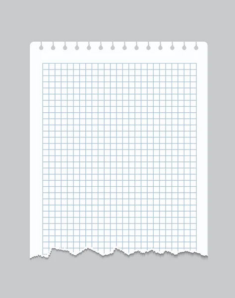 翻动笔记本页真实的格子纸片,边缘有穿孔和破洞.用于绘图或写作的空白正方形记事本碎片。带复制空间的矢量装饰模型 — 图库矢量图片
