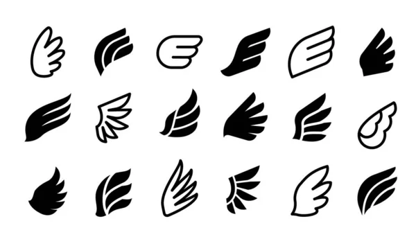 Flügel-Logo. Minimale Adlervogel-Logos, Phönix heraldische klassische Symbole, Retro Royal Hawk schwarze Silhouette und Liniensymbol. Tätowiervorlagen, Aufkleber oder Embleme Vektor isoliertes Set — Stockvektor
