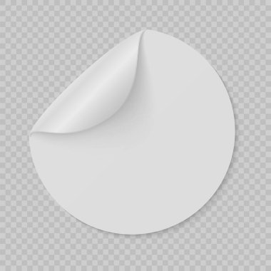 Yuvarlak çıkartma. Kıvrılmış sayfa, daire döndürülmüş kağıt sayfa, yapışkan beyaz bilgi pankartı, boş promosyon amblemi, reklam boş boş vektör izole resimleme