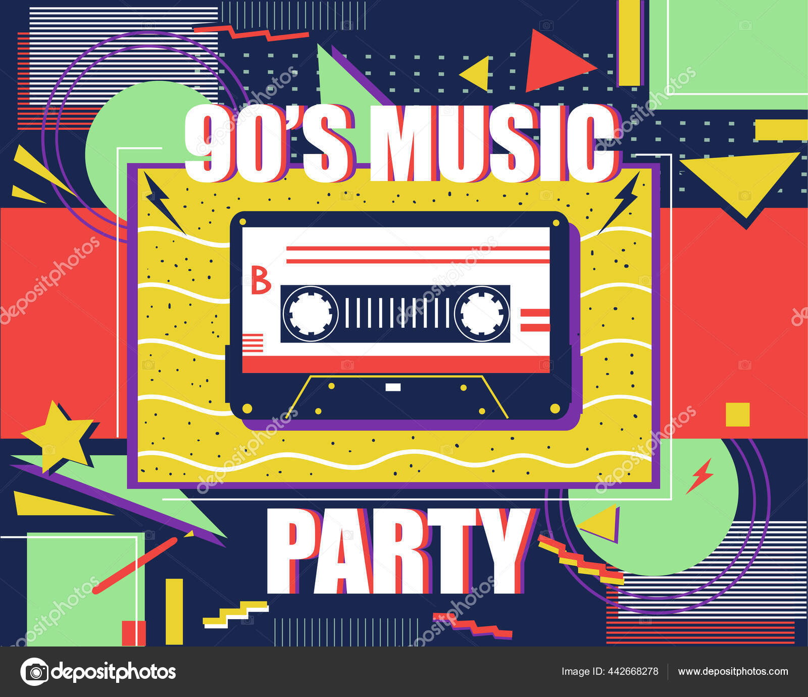 Плакат Ретро-Кассеты. Музыка 90-Х. Абстрактный Поп-Арт Баннер.