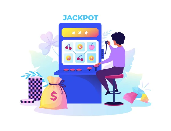 Conceito de cassino em design de desenho animado plano para layout de  página inicial pôquer online e jackpot de caça-níqueis de jogos de azar  dados de roleta e jogos de cartas ilustração