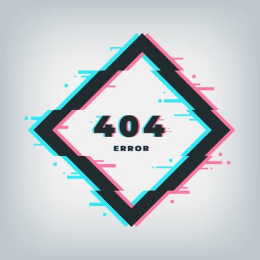 Hata 404 sayfası. Arıza efekti pankartı. Ekran bulunamadı, bozuk dosyalar. İnternetteki sorunlar. Sayılar ve harflerle dinamik çerçeve. Elektronik aygıtlar için vektör bilgi imzası