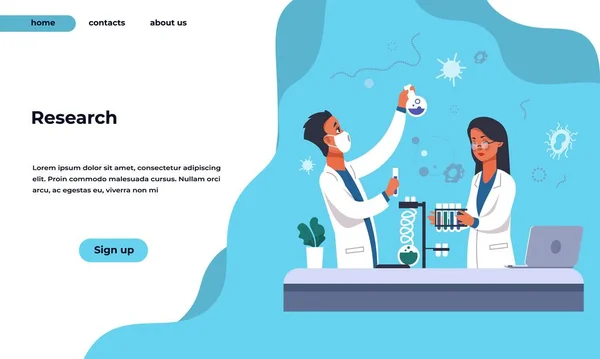 Página de pesquisa de laboratório. Análise de laboratório de química e farmacêutica. Design de interface de site com botões. Web service para testes médicos e experimentos. Modelo de IU vetorial —  Vetores de Stock