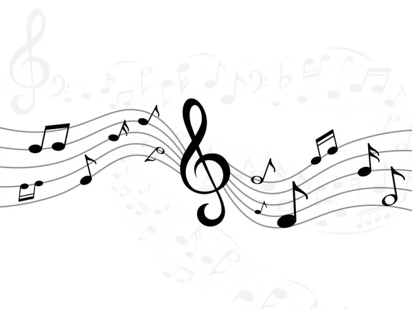 音楽ノート波。音楽記号で曲線を描く。録音用のストライプだ。ピアノのメロディ記号。装飾的な高音と音の記号。音響構成、ベクトル図 — ストックベクタ