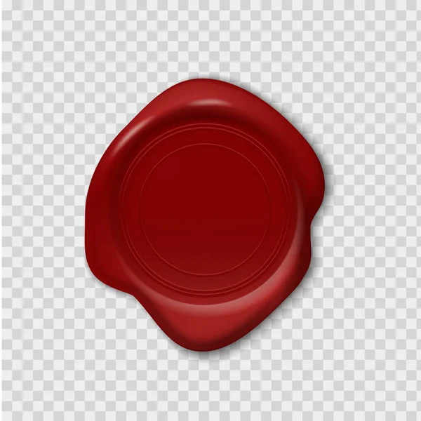 Voksstempel. Retro realistisk rødt segl. 3D aftryk på gennemsigtig baggrund. Voksagtig prægning til gammeldags postkuverter og garantidokumenter. Vektor dekorative tegn med kopi plads – Stock-vektor