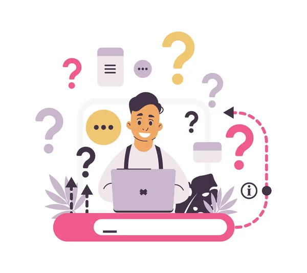 Service clientèle. FAQ concept. Chat pour poser des questions fréquentes. Information et communication utiles. Service Web avec réponses pour les clients et les utilisateurs. Service d'assistance Internet vectoriel — Image vectorielle