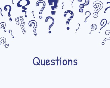 Soru işareti çerçevesi. Sorgulama işaretleriyle el çizimi arka plan, soyut mürekkep sembolleri. Cevap arayışı konsepti. Sorgulayıcı harf, kopyalama alanı olan vektör pankartı