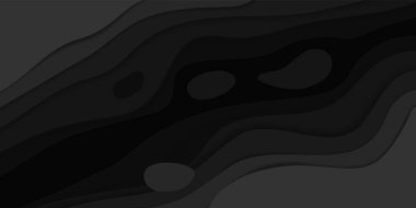 Siyah kağıt kesiği arka plan. Modern 3D soyut duvar kağıdı. Origami kıvrımlı şekiller. Renk eğimli çoklu katman şablonu ve uzayı kopyala. Dekoratif oyma tasarımı, vektör pankartı modelleme