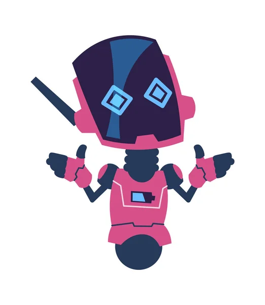 Robot futurista. Personaje androide lindo de dibujos animados en colores rosados, innovación científica y tecnología cibernética, talismán electrónico, bot automático, ilustración de vector de símbolo de asistente de voz — Vector de stock