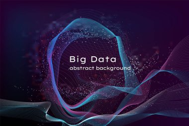 Şebeke soyut arkaplanı. Dijital teknoloji büyük veri pankartı. Asgari çizgi demetleri ve kırışıklıklar. Parlayan parçacıkların ya da renk değişiminin olduğu kıvrımlı akıntılar. Vektör kaotik hareket ögeleri