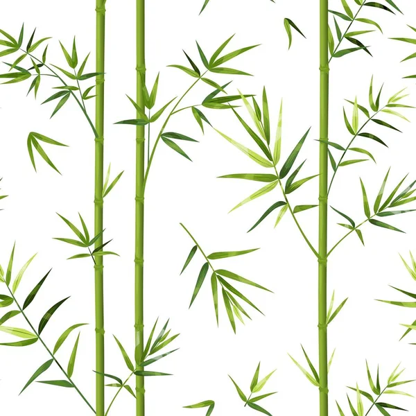 Motif en bambou. Texture japonaise sans couture avec troncs d'arbres verticaux et feuilles. Modèle de papier peint chinois ou textile oriental décoratif. vecteur asiatique vert plantes fond mockup — Image vectorielle