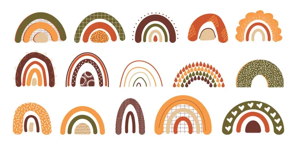 Arcobaleno disegnato a mano. Archi multicolore Doodle. Adesivo cartoni animati infantile set. Linee curve pastello. Stampa grafica scandinava minimale. Elementi decorativi Boho. Segnali meteorologici piovosi vettoriali — Vettoriale Stock