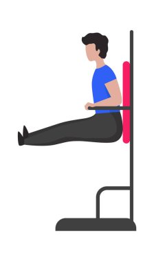 Spor malzemesi kullanan atletik bir adam. Spor salonunda sporcu eğitimi. İzole olmuş kaslı erkek egzersiz yapıyor. Vücut geliştirme yapan sporcuların profil görüntüsü. Güç egzersizi. Vektör aktif yaşam biçimi