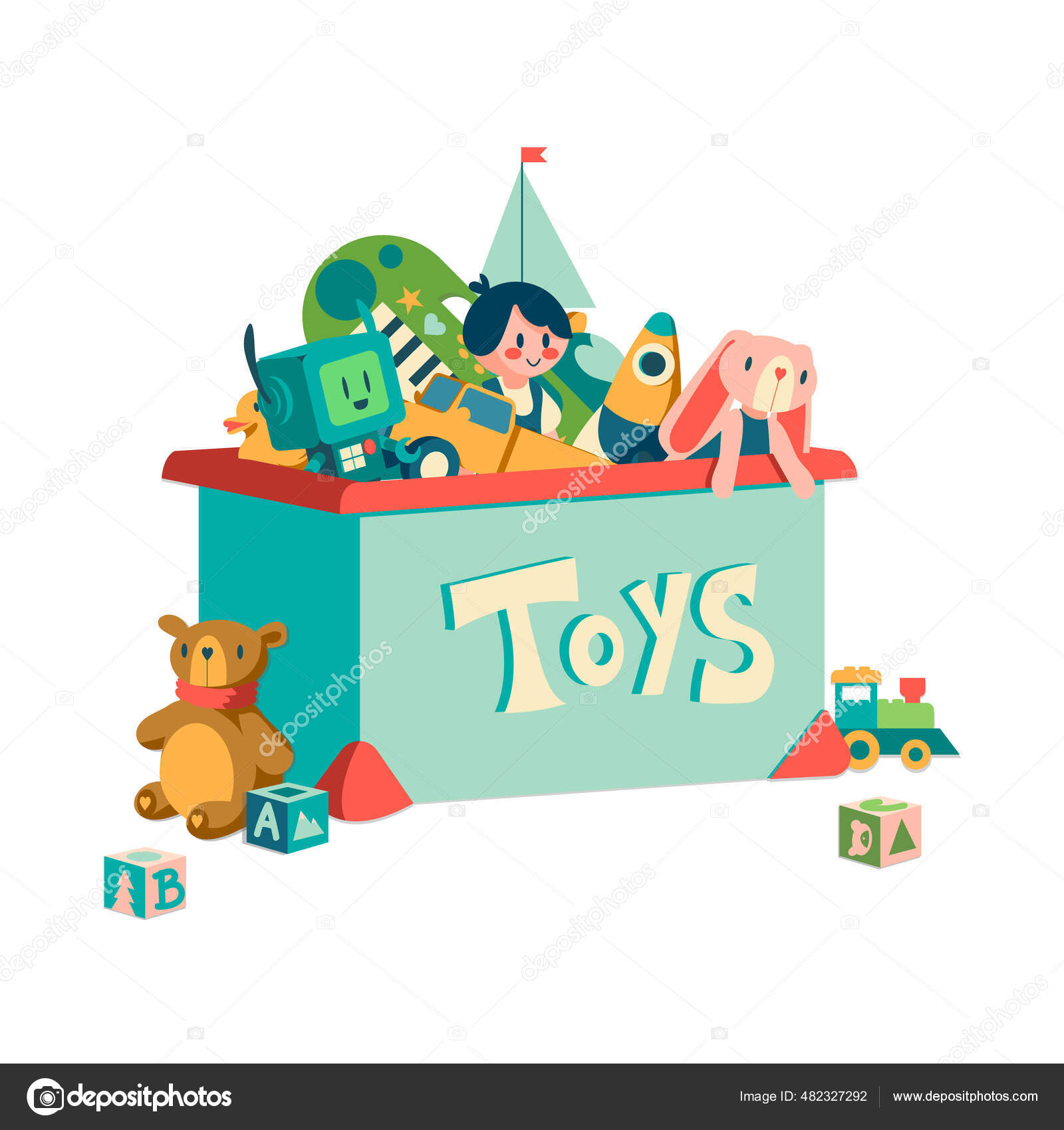 Toy box. Cartoon container with kids transport and plush animals. Doll or robot for infant play and education. Storage of children rocket or musical instrument. Vector orphanage gift box Stock Vector Image Toy box. Cartoon container with kids transport and plush animals. Doll or robot for infant play and education. Storage of children rocket or musical instrument. Vector orphanage gift box Stock Vector Image