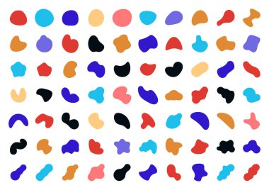 Blob shape. Abstract round fluid asymmetric elements. Irregular oval organic blotches. Ink blot templates. Random colorful pebbles and stones. Vector decorative minimal paint stains set