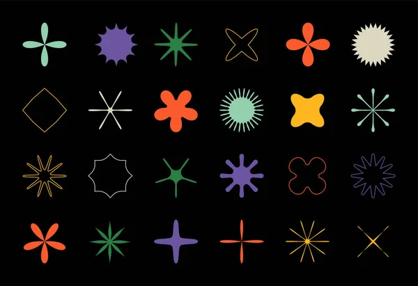 Les stars du brutalisme. Fleurs géométriques minimalistes avec pétales et stats. Des formes contemporaines. Eléments floraux isolés silhouettes. Traverses de contour abstraites. Ensemble de formes graphiques vectorielles — Image vectorielle