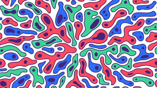 Blob forma el fondo. Elementos orgánicos redondos aleatorios. Formas irregulares de guijarros. Coloridos goteos de pintura y manchas de tinta plantilla de fondo. Vector abstracto minimalista fondo de pantalla — Vector de stock