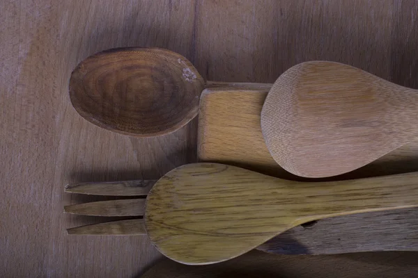 Wooden forks, spoons and knives — Stock Photo, Image