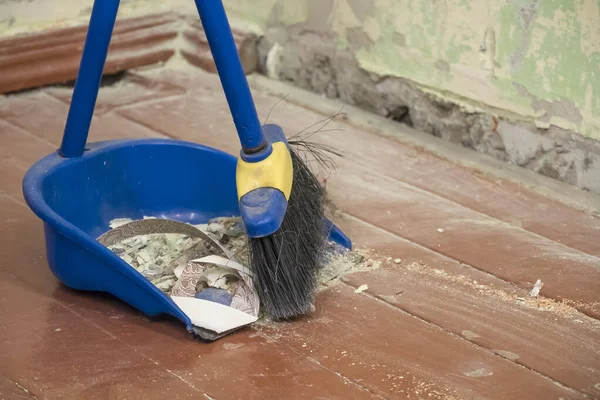 Clean Repairs Sweep Construction Debris Brush Dustpan Sweeping Home Tools — Stock Photo, Image