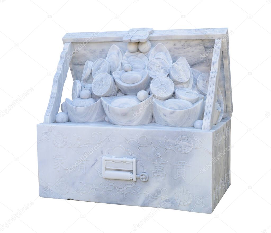 Marble box with gold on white background