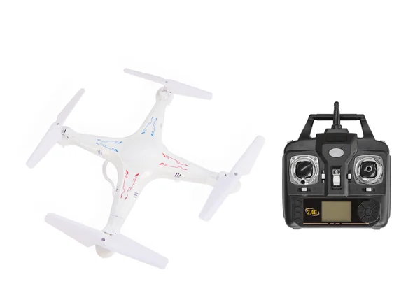 Quadrocopter with radio controlled handset — Stock Photo, Image