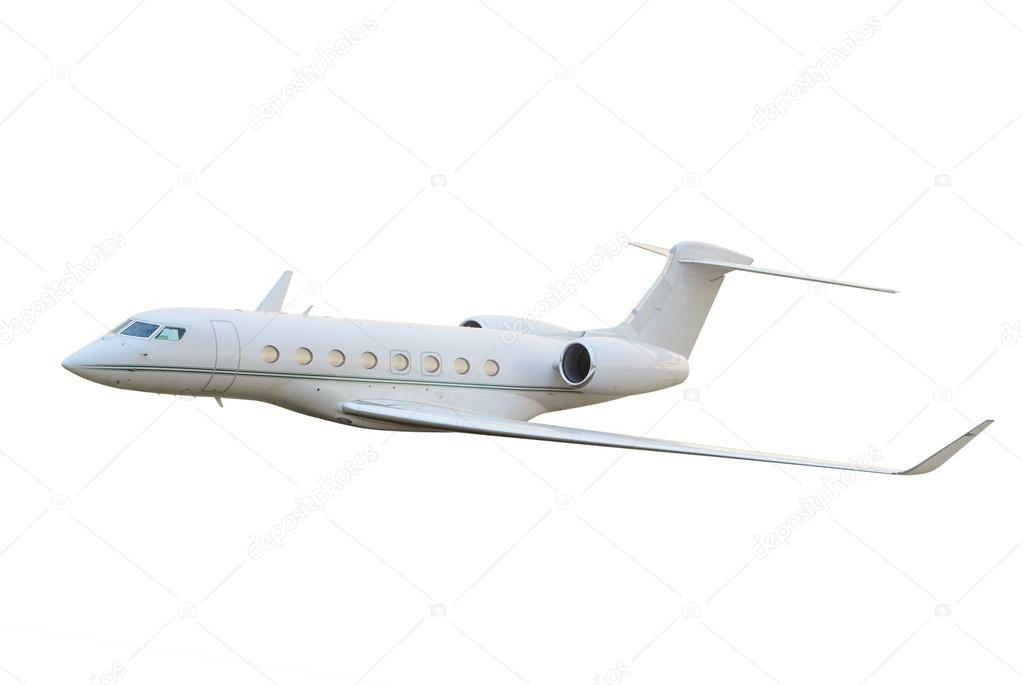 Private jet airplane flying
