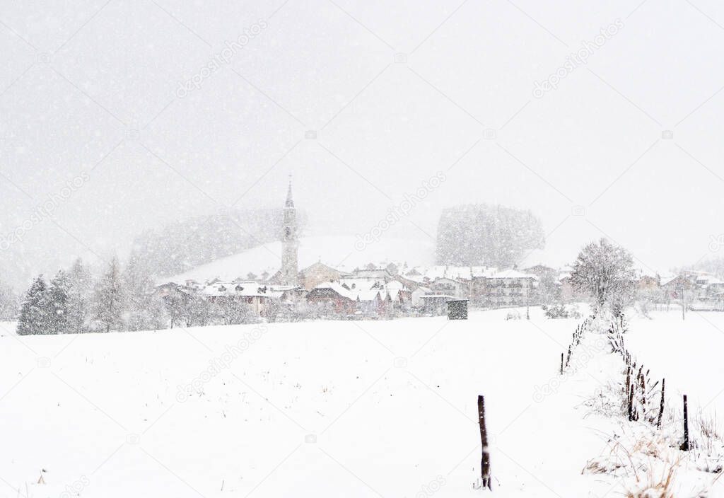 Scenic winter season landscape in altopiano di asiago