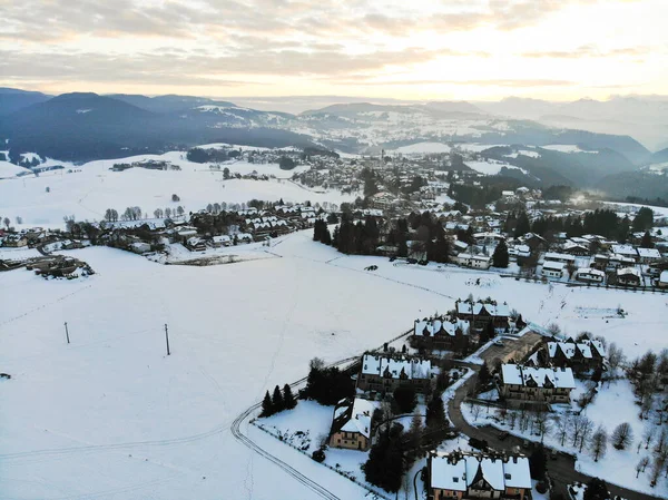 Snowy Landscape Aerial View Sunset Altopiano Asiago — Stock Photo, Image