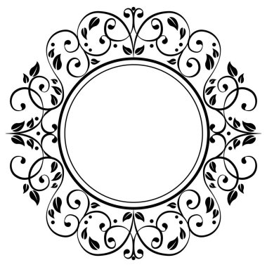 yuvarlak çerçeve, desen, siyah kenarlık, klasik barok tarzı, damaske süsü