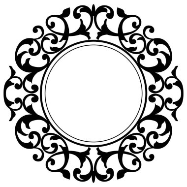 yuvarlak çerçeve, desen, siyah kenarlık, klasik barok tarzı, damaske süsü