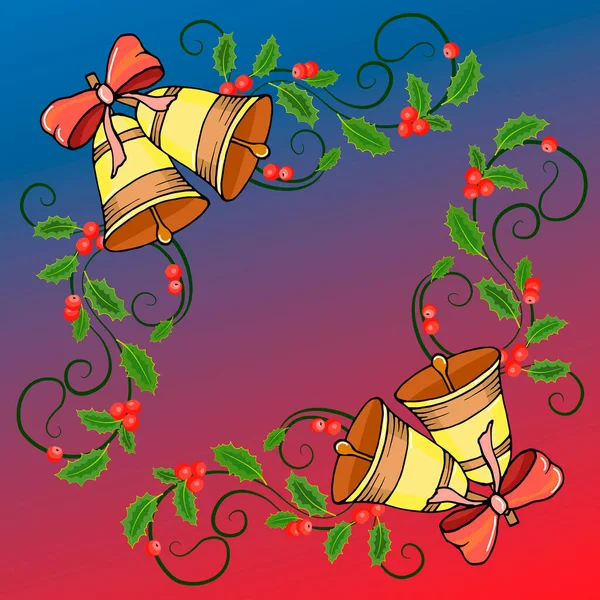 Kompozycje Świąteczne Dzwonkami Gałązkami Sosny Świerku Jemiołą — Wektor stockowy