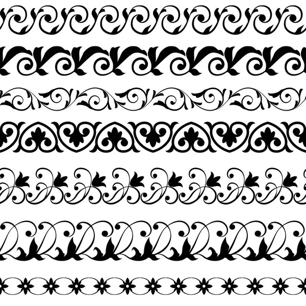 Безшовний Візерунок Облямівка Встановлена Чорному Класичному Стилі Бароко Прикраса Дамами — стоковий вектор