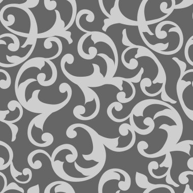 Siyah beyaz, kıvırcık ve bitkisel elementlerle kusursuz bir desen.