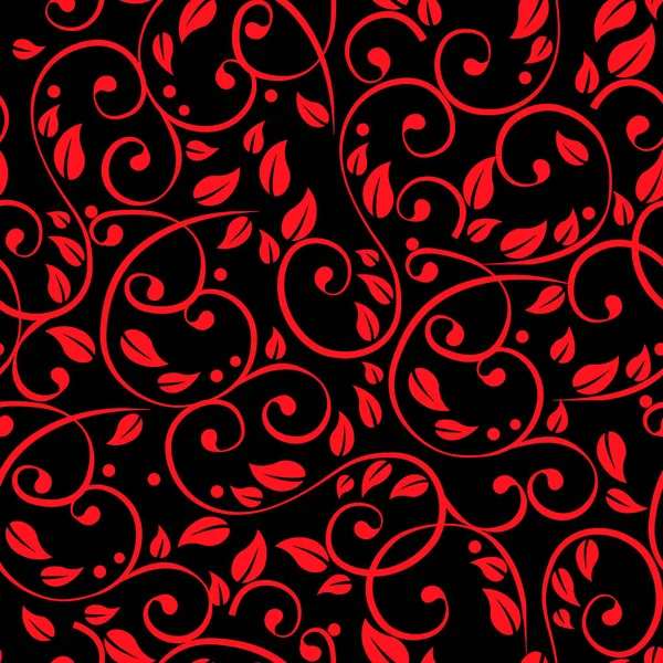 Motif Sans Couture Noir Rouge Avec Boucles Éléments Végétaux — Image vectorielle