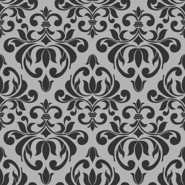 Monokrom renklerinde kusursuz desen, barok süs, girdap klasik.