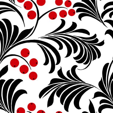 Kırmızı ve siyah desenli, stilize edilmiş yapraklar ve böğürtlenlerle, ambalaj kağıtlarıyla