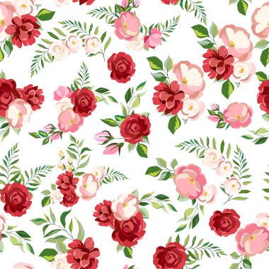 Çiçek elementleri, yapraklar, duvar kağıtları ve ambalaj kağıtları için süslemeli zarif, pürüzsüz desen.