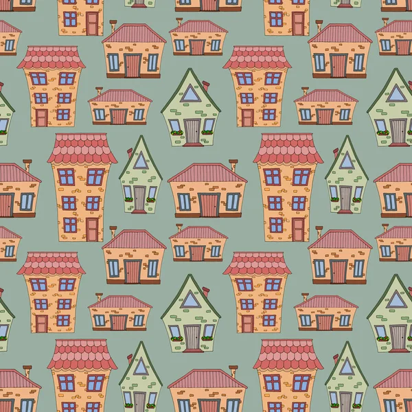 Motif Sans Couture Maisons Conte Fées Aux Couleurs Pastel Ornement — Image vectorielle