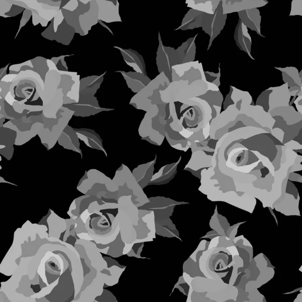 Αδιάλειπτη Μοτίβο Μονόχρωμο Γκρι Τριαντάφυλλο Λουλούδια Διακοσμητικό Ταπετσαρίας Χαρτί Περιτυλίγματος — Διανυσματικό Αρχείο