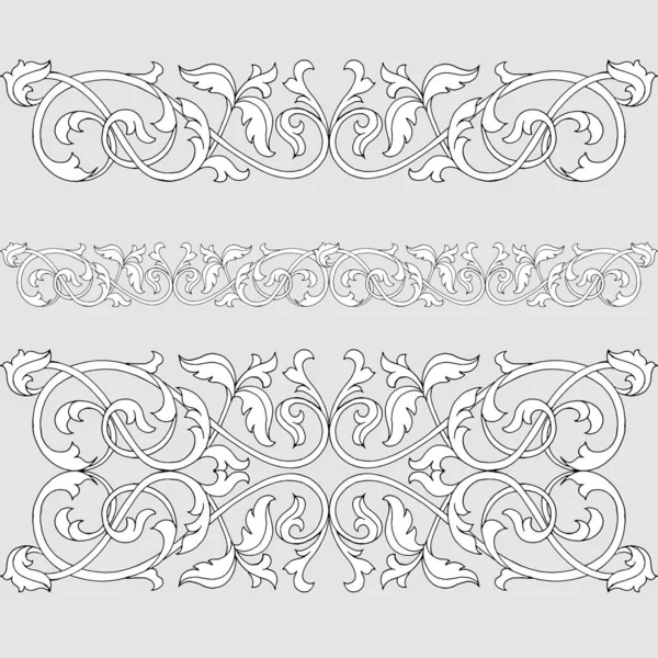 Pattern Border Set Black White Classic Baroque Style Damask Ornament — Stock Vector
