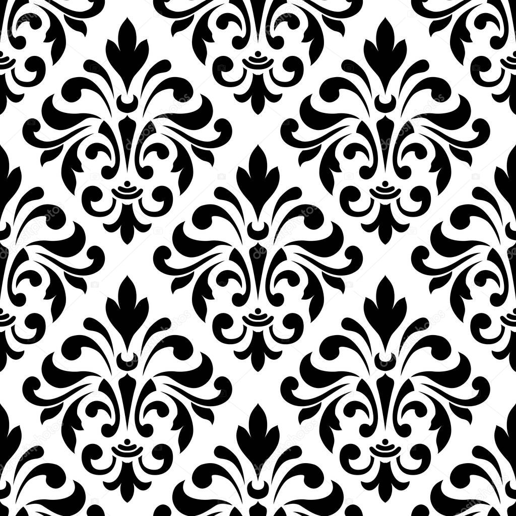 seamless pattern in monochrome colors, baroque ornament, swirls classic