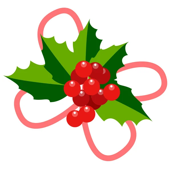 Christmas Decor Leaves Mistletoe Berries Isolate White Background — Stock Vector