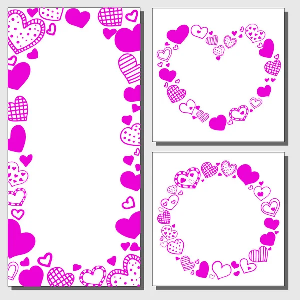 Set Banners Invitations Pink Hearts Valentine Day Design Isolate White — Stock Vector