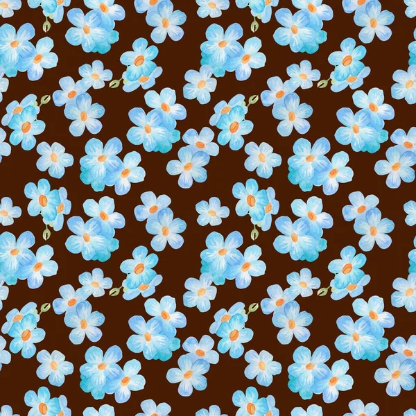 Nahtloses Muster Aquarellmuster Blumen Und Blätter Vergessen Mich Nicht Tapetenschmuck — Stockfoto