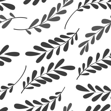 Gri, duvar kağıdı süsü, ambalaj kağıdı, bitki arkaplanı gibi şekillendirilmiş yapraklarla kusursuz desen.